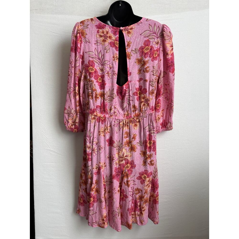 LOFT Pink Floral‎ Dress Large Boho Romantic Cottagecore Tassel Waist Mini - Picture 4 of 13